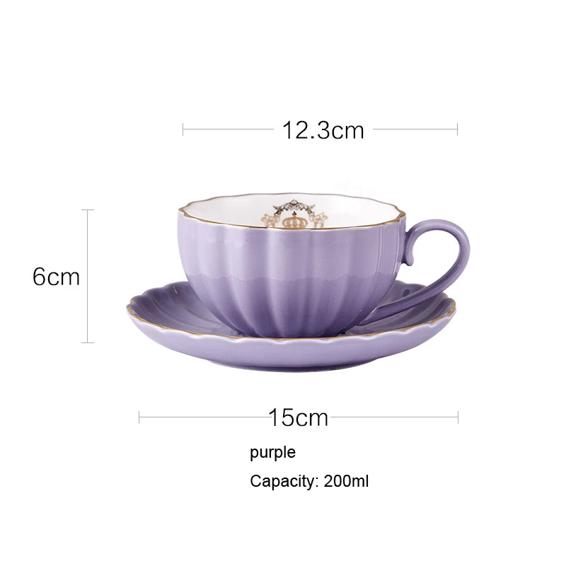 purple 1 piece set Дворец Стиль кофе чашки и блюдца Тыква Фиолетовый костяного фарфора чай чашки набор послеобеденный вечерние tazas чашка для эспрессо 200 мл - Цвет: purple 1 piece set