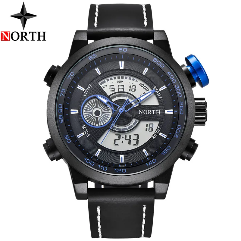 Blue Северные часы мужские роскошные брендовые аналоговые военные часы мужские кожаные повседневные кварцевые часы водонепроницаемые цифровые часы Relogio Masculino - Цвет: Blue