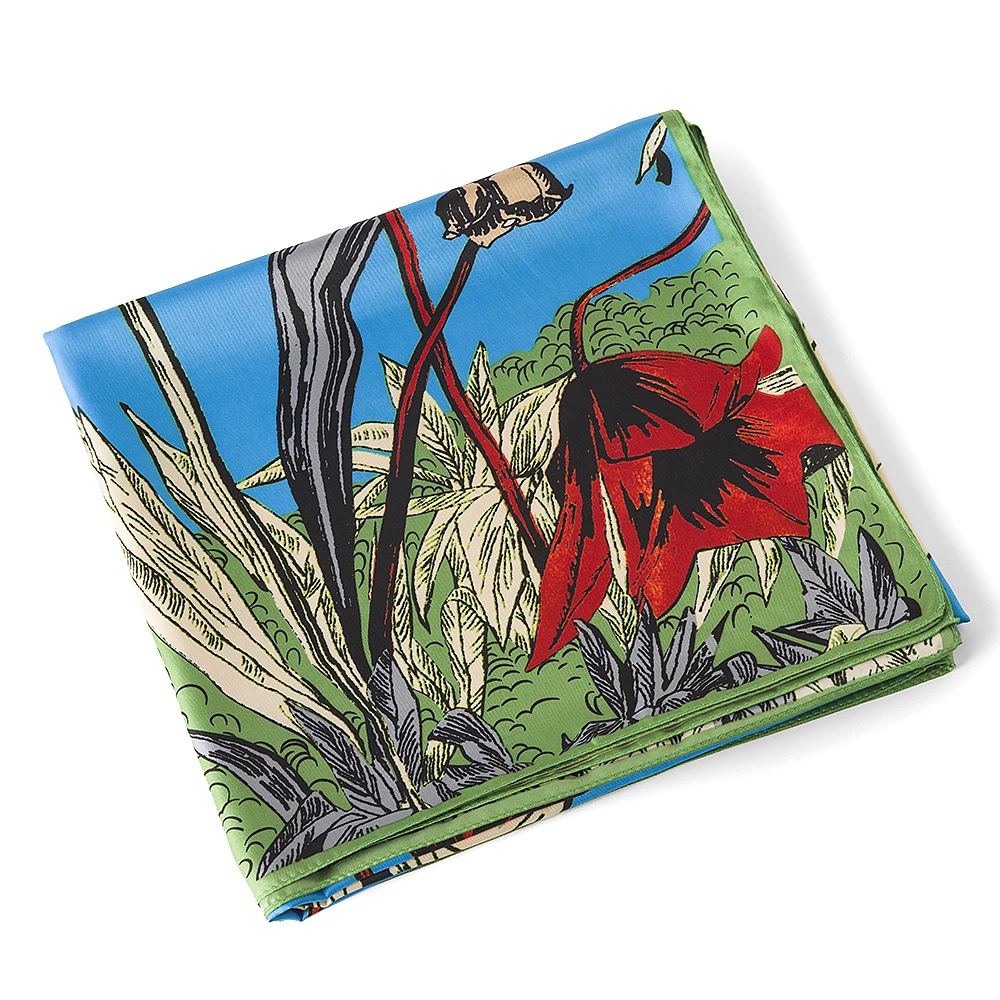 Женский квадратный шарф с принтом морских цветов из 100% шелка|silk square scarf|square scarfwomen