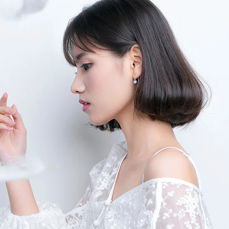 

PONYKISS Romantic S925 Sterling Silver Round Sweet Zircon Hoop Earrings Women Fashion Anniversary Jewelry Valentines Day Gift