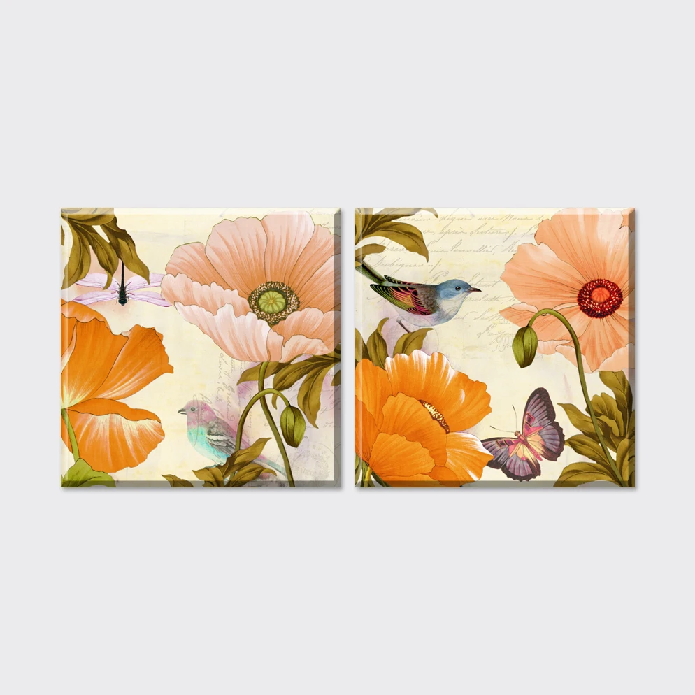 2 шт. недорогие настенные картины с цветами и птицами на холсте картина маслом