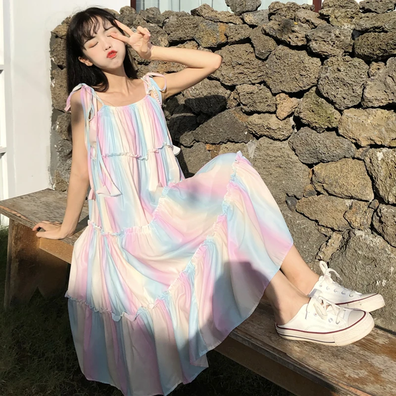 INS милое платье женская летняя Корейская стильная одежда модный бренд Спагетти