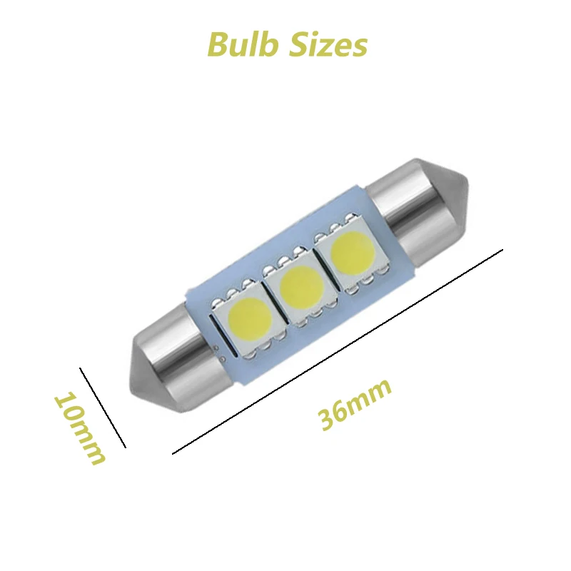 10X C5W светодиодный 36 мм 3 SMD 5050 автомобильный фонарь освещения номерного знака