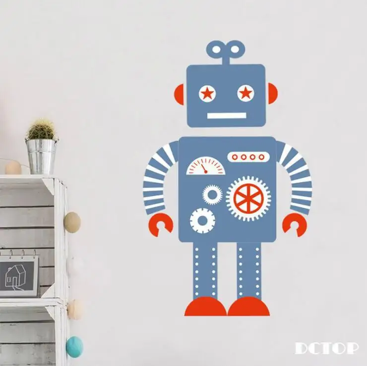 Мультяшные детские наклейки на стену с роботом для детской комнаты Детская