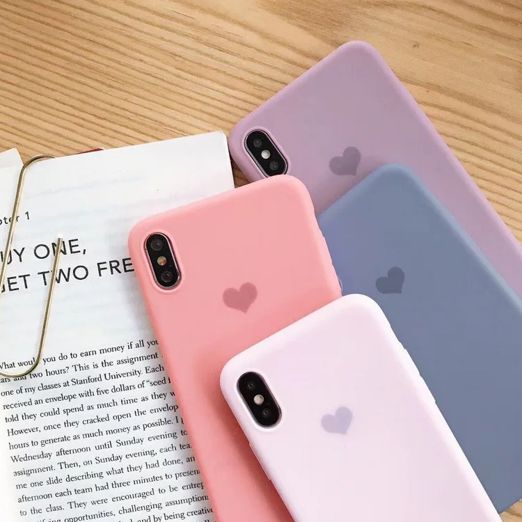 Мягкий силиконовый чехол ярких цветов с сердечком для iPhone XS Max XR X однотонные