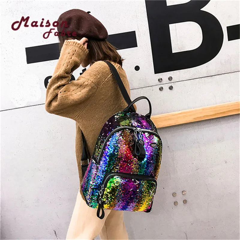 Maison Fabre Backpack Women Sequin Hit Color School Bag Backpack Student Satchel Travel Bag Backpack Mochila de dama