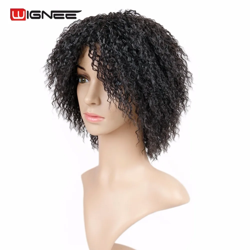 Wignee 1" Короткие афро кудрявые вьющиеся синтетические парики для женщин высокая температура бесклеевая афро Perruque косплей боб поддельные волосы парики