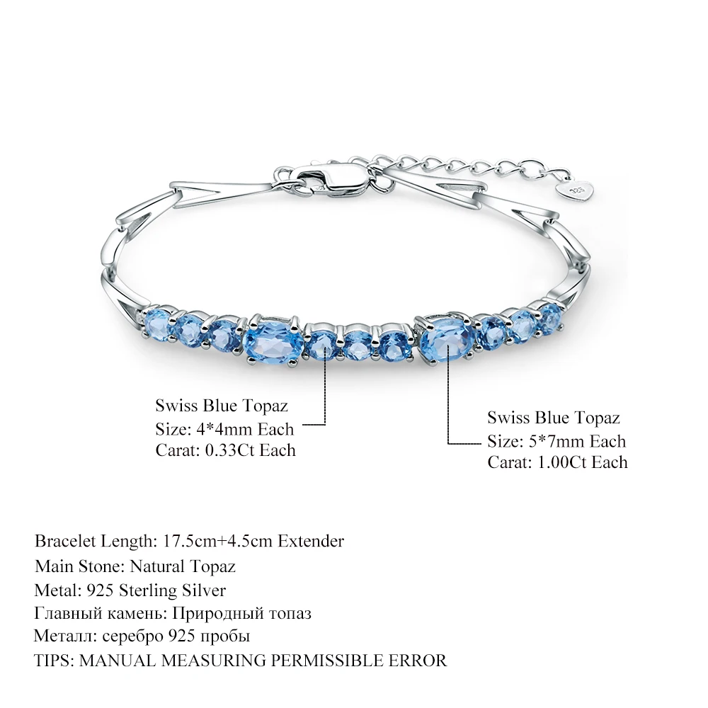 Женский классический браслет GEM'S из серебра 925 пробы с круглым швейцарским