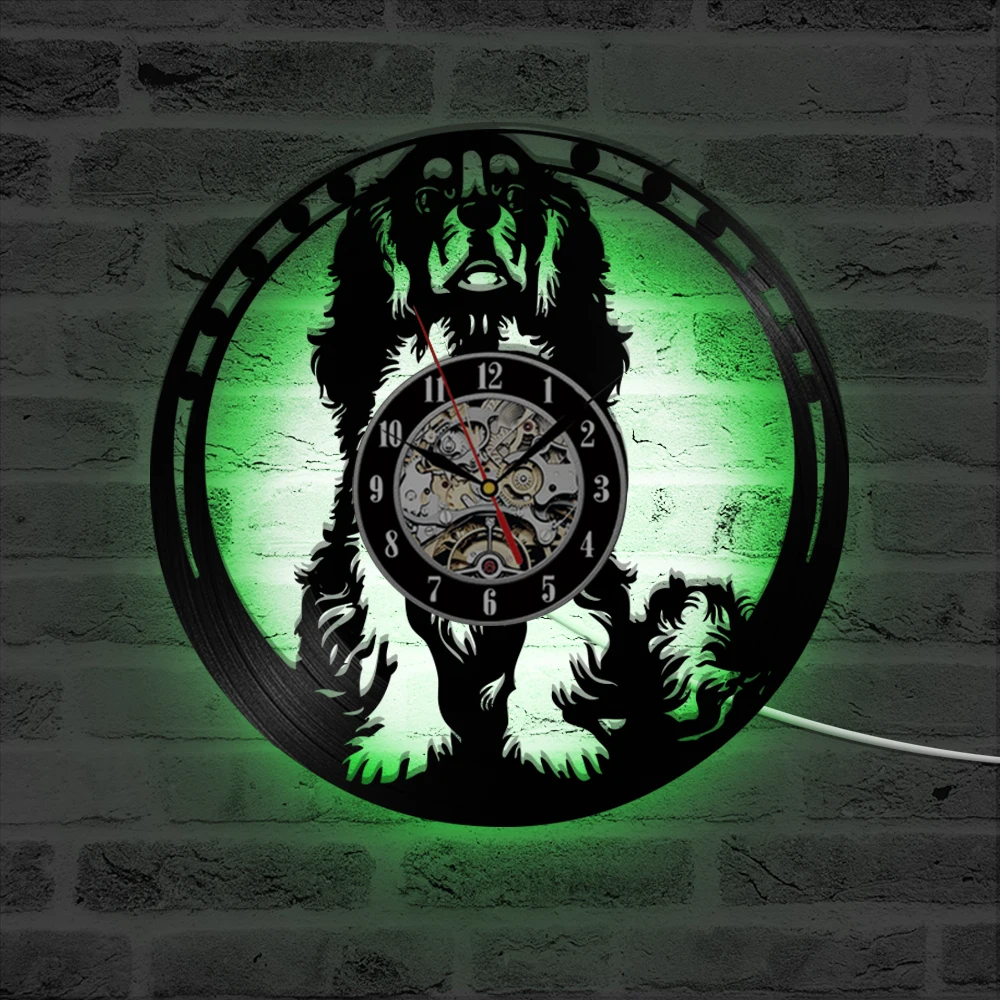 LED полые кавалер Кинг чарльз спаниель собака 3D запись настенные часы Современные