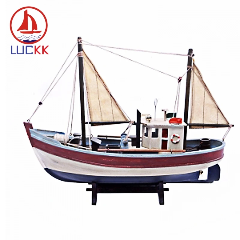 

LUCKK 40CM Wooden Model Ships for fishing red and blue Wood nordico Home Interior Decoration vintage Wood For Crafts toys