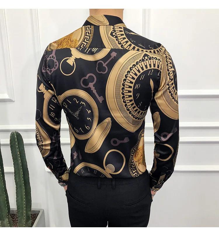 6XL, 19 цветов, модная повседневная приталенная Мужская рубашка с длинным рукавом и принтом из бутика/Высококачественная Мужская Клубная рубашка на выпускной