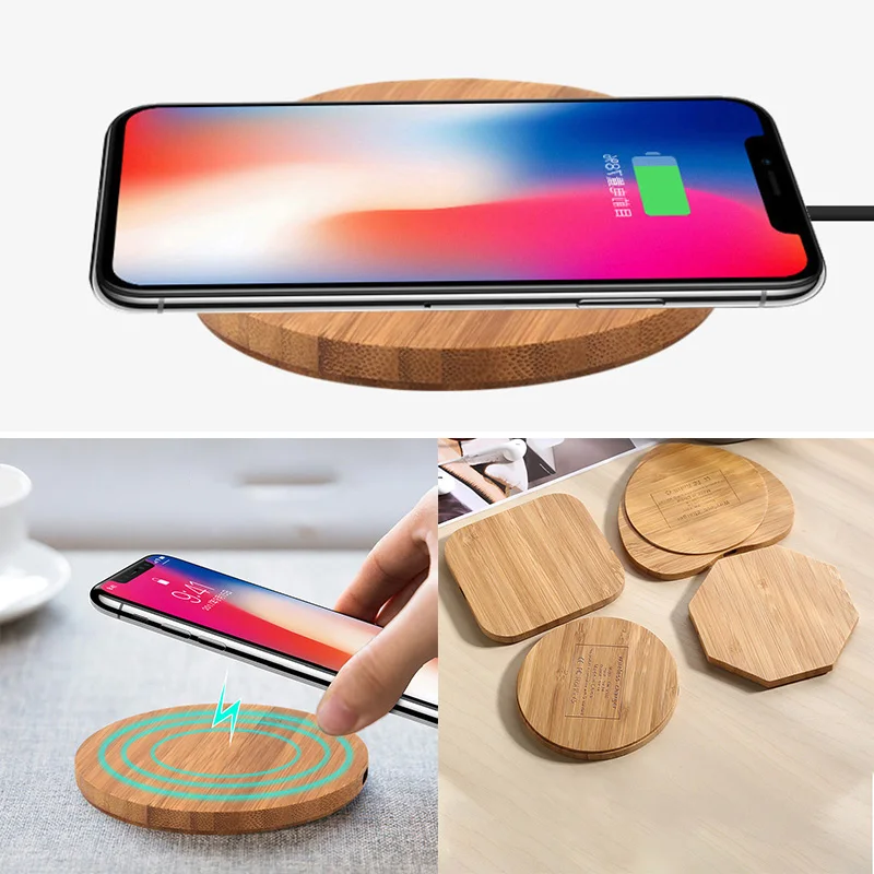 Древесины бамбука Qi Беспроводной Зарядное устройство для iPhone Xs Max 8 samsung Galaxy Note 9 S6
