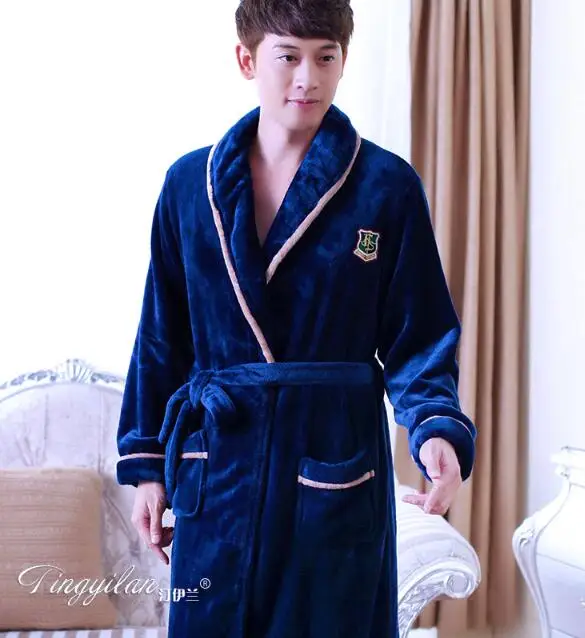 Lady Coral Fleece Bathrobes Women's Winter Flannel Pajamas Adult Men's Winter Warm Sleep Robe Coral Fleece Couples Homwear D2090 - Цвет: Boys12