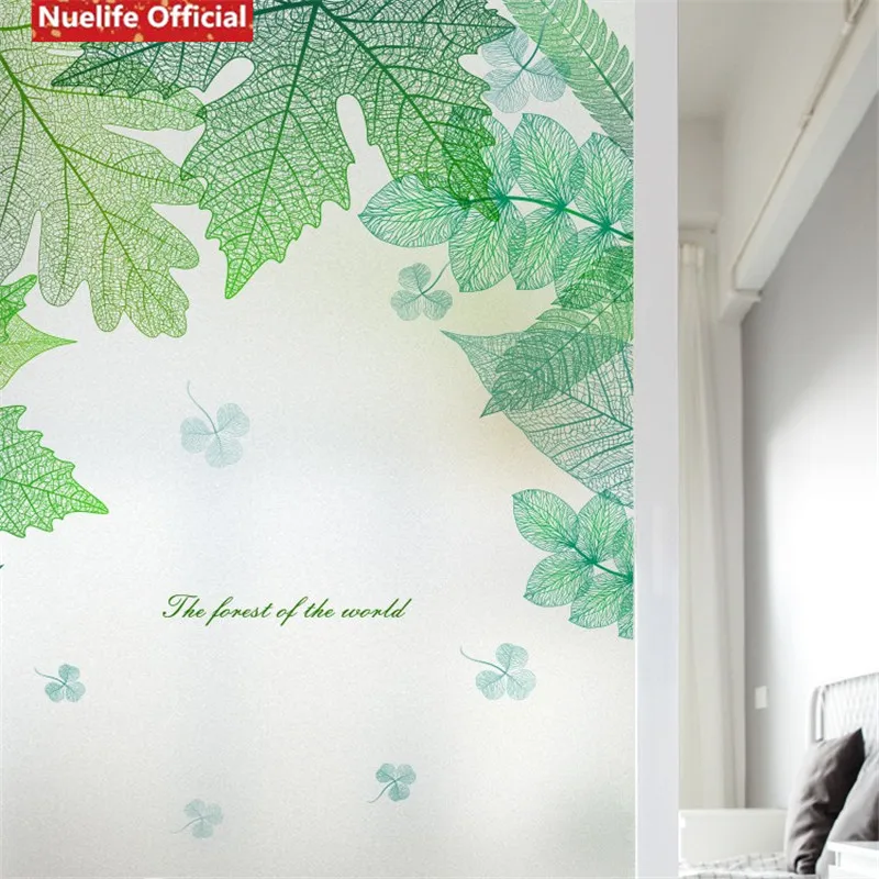 Forest green leaf pattern electrostatic frosted glass film living room bedroom bathroom kindergarten sliding door window | Дом и сад