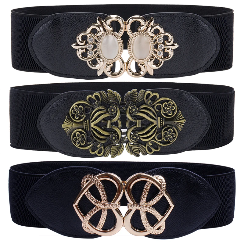 

Женский модный эластичный пояс с опаловой пряжкой, пояс в форме сердца, черный широкий эластичный корсет, пояс для клубов вечерние для девуш...
