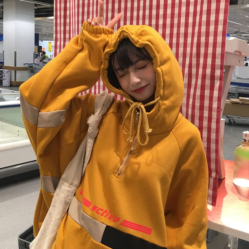Новинка зимы, Корейская Ulzzang, модная свободная толстовка с капюшоном и надписью ins, веселые топы, Harajuku, Повседневная Женская толстовка