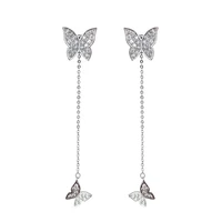 new fashion 925 sterling silver earrings for women shiny cz zircon butterfly female tassel stud earrings christmas gift