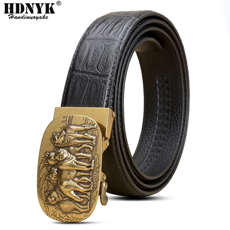 Fashion Cool Design Luxury Belt Cowskin Leather Belts for Men Retro Automatic Buckle Belt top Quality Buckle Waistband Strap
