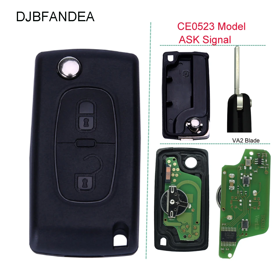 DJBFANDEA 433Mhz VA2 Blade Автомобильный Брелок дистанционного управления с ключом для PEUGEOT