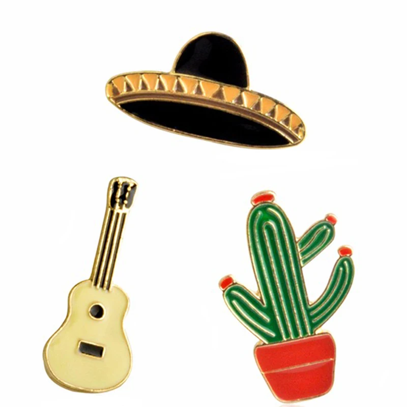

Be A West Cowboy ! Hat Guitar Mexican Cactus Prairie music festival Enamel Pin Badge Metal Girls Jeans Bag Decoration Gift