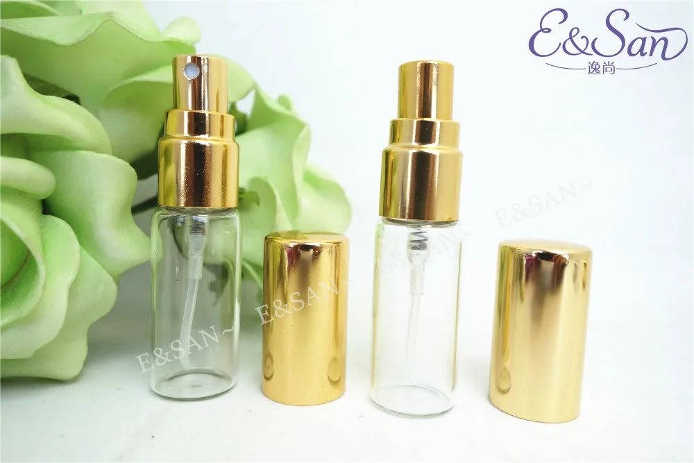 

wholesale LG07A-5ML Trombone Gold Silver Transparent Glass Perfume Spray Dispensing Nozzle Cosmetics Tube Bottle 100CPS/LOT