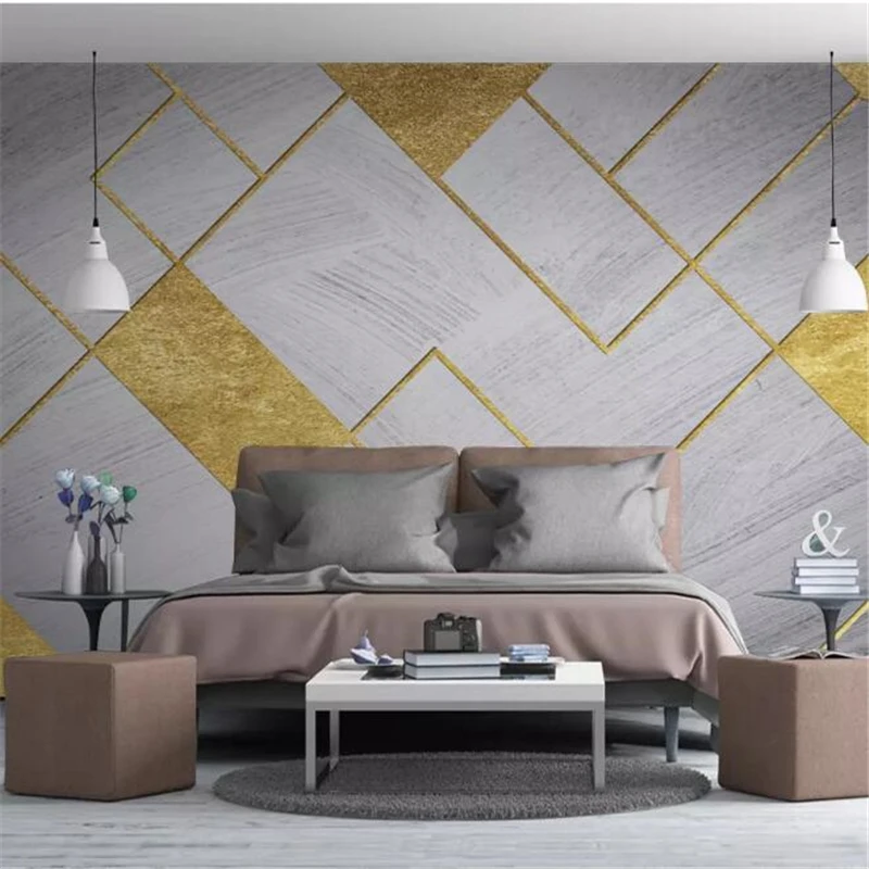 wellyu wall papers home decor Custom wallpaper Nordic minimalist personality retro geometric golden TV background wall tapet
