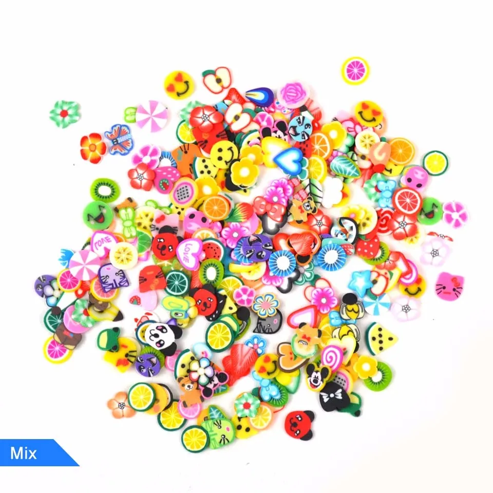 Mix Color Фимо-трости 3D наклейки из Fimo для нейл-арта украшения фрукты из полимерной глины для дизайна ногтей, 3 мм перо ломтики Fimo игровое тесто глины трости ZJ1202 - Цвет: Mix Color