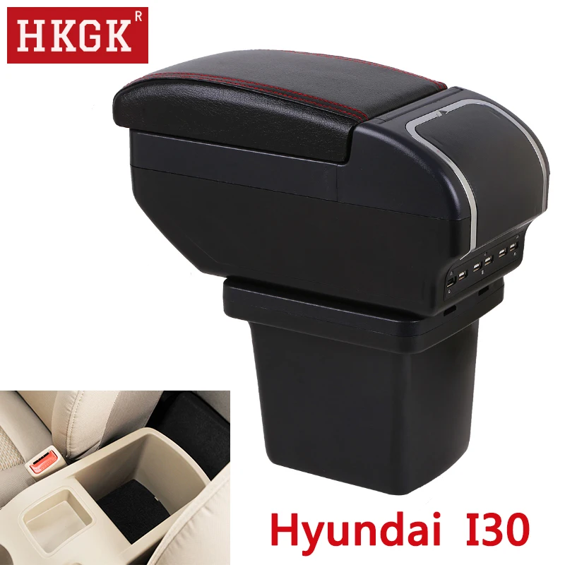 Подлокотник коробка для hyundai I30 двойной слой вращающийся большое пространство из искусственной кожи зарядка через usb центральная консоль коробка для хранения автомобильные аксессуары