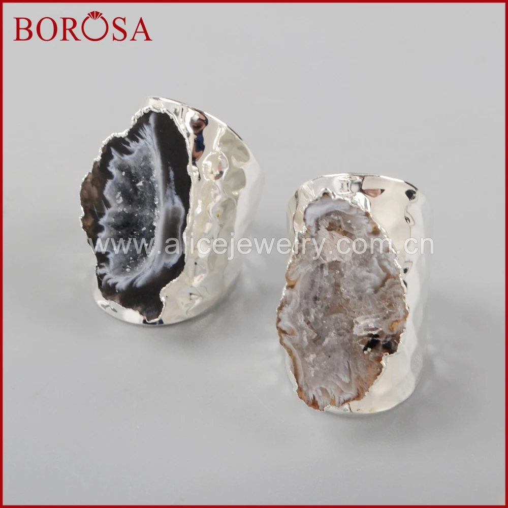 BOROSA Druzy серебряного цвета свободной формы Природный камень Друза Открытые Кольца