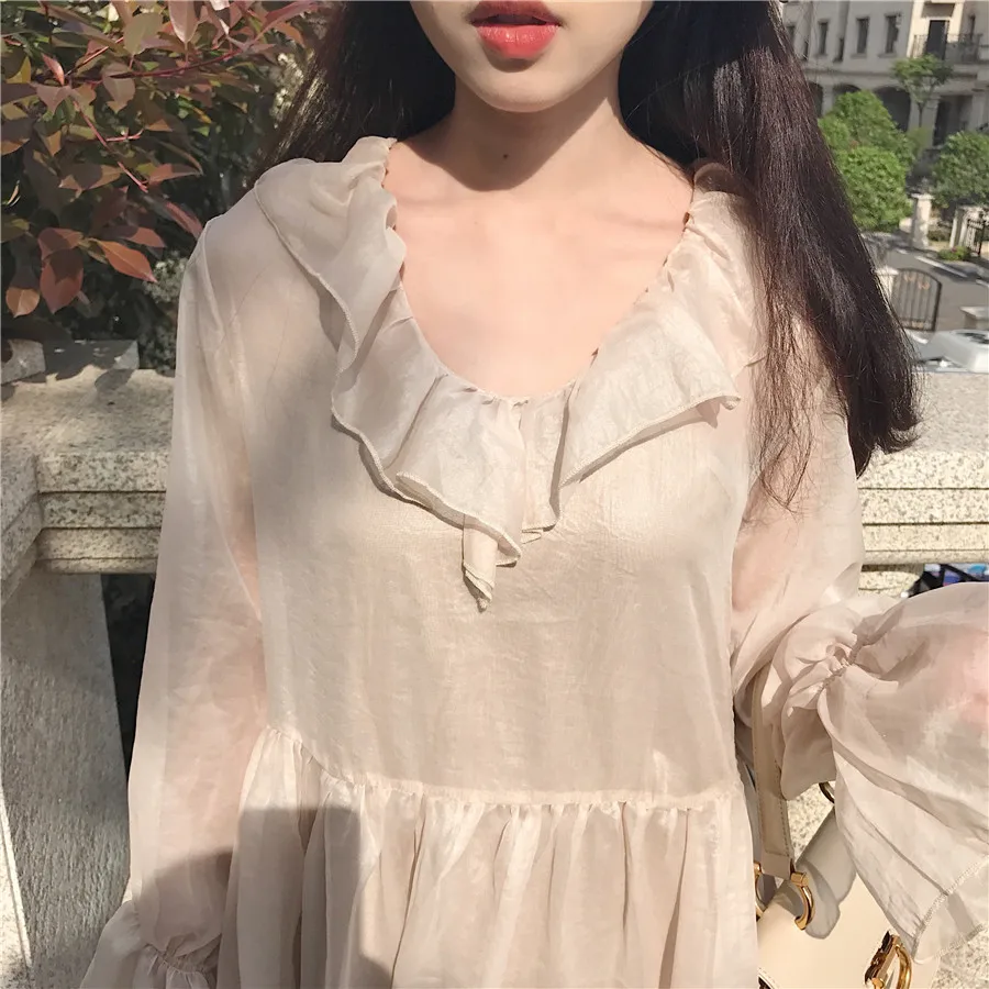 2 Pieces Set Beautiful Girl Organza Mesh Dress Ruffles High Waist Baby Doll Midi Vintage Robe Femme Vestido Vestiti Fiesta | Женская