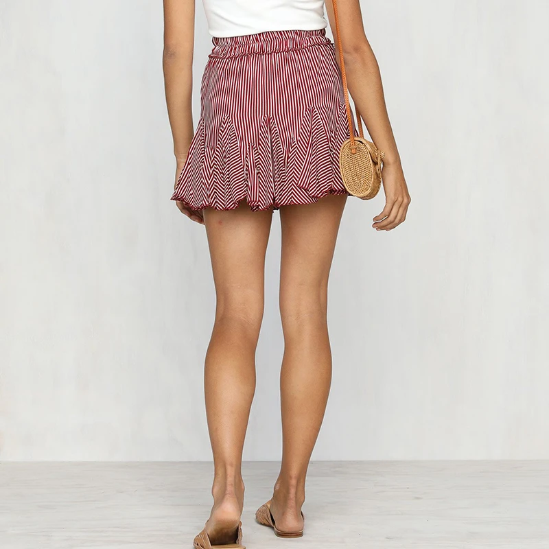 На шнуровке с бантом платье юбки 2018 лето новый принтом в полоску линии юбка Для