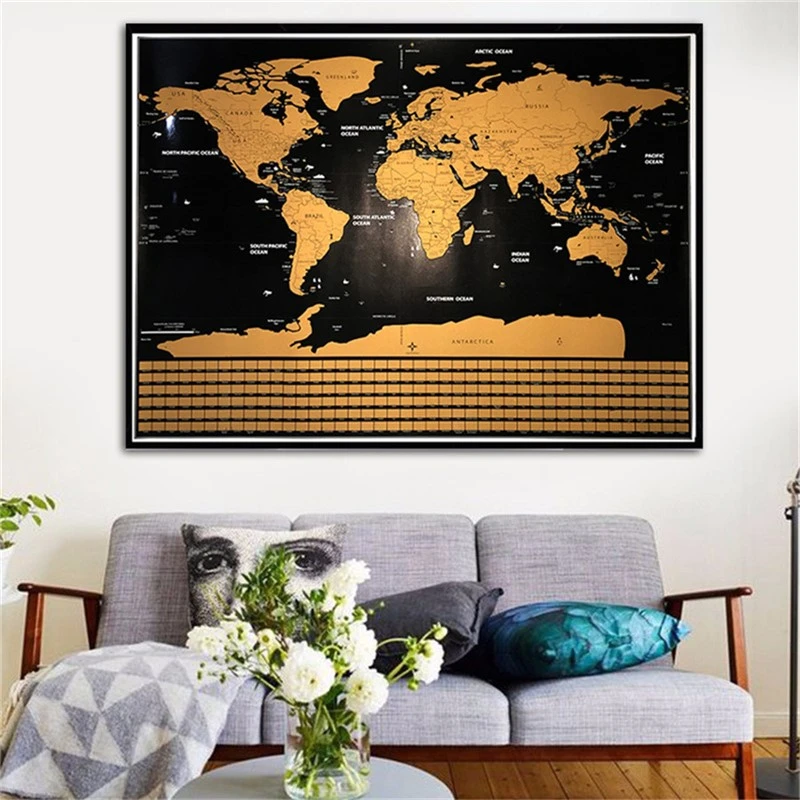 Карта мира с царапинами Deluxe стираемая черная карта персонализированная