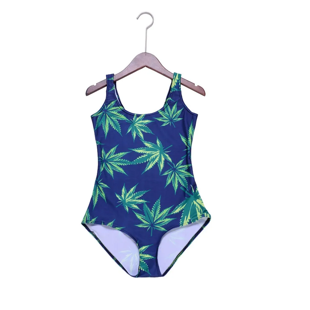 New 1030 Sexy Girl Summer Plant weeds leaf 3D Print Sleeveless One piece Swimsuit Swimwear Women Bodysuit Bathing Suit Plus