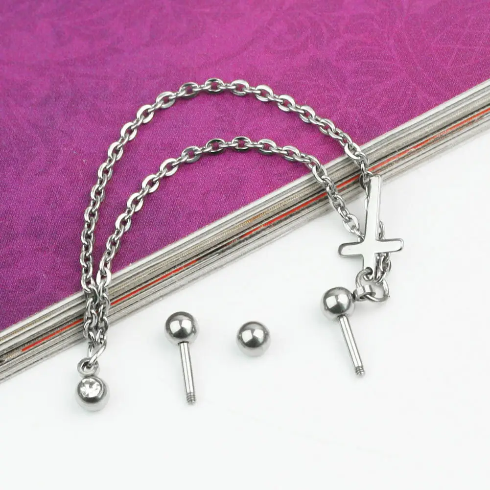 Новая мода в стиле панк-рок с серебряным покрытием крест цепочки серьги штангой