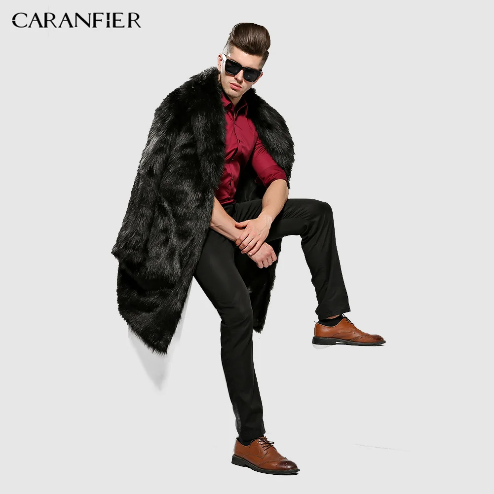CARANFIER пальто из искусственного меха Мужская зимняя теплая верхняя одежда Длинная