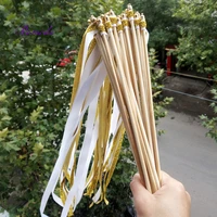 50pieceslot fashion wedding gold glitter white ribbon wands wedding stick wedding confetti for wedding party decoration