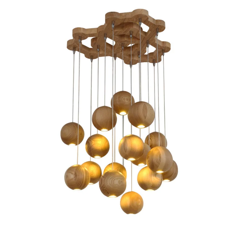 

Nordic simple wooden lighting solid wood ball Pendant Lights creative LED restaurant lighting WF4111110