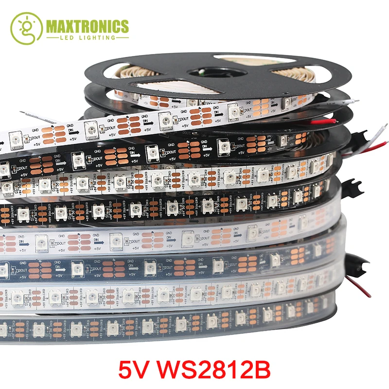 Умная светодиодная Пиксельная лента WS2812B 1 м/5 м черная/белая печатная плата 30/60/144