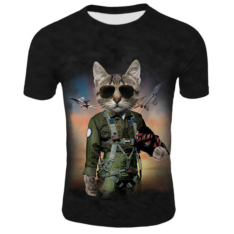 Модная летняя футболка мужская и женская рисунок кота с короткими рукавами 3D