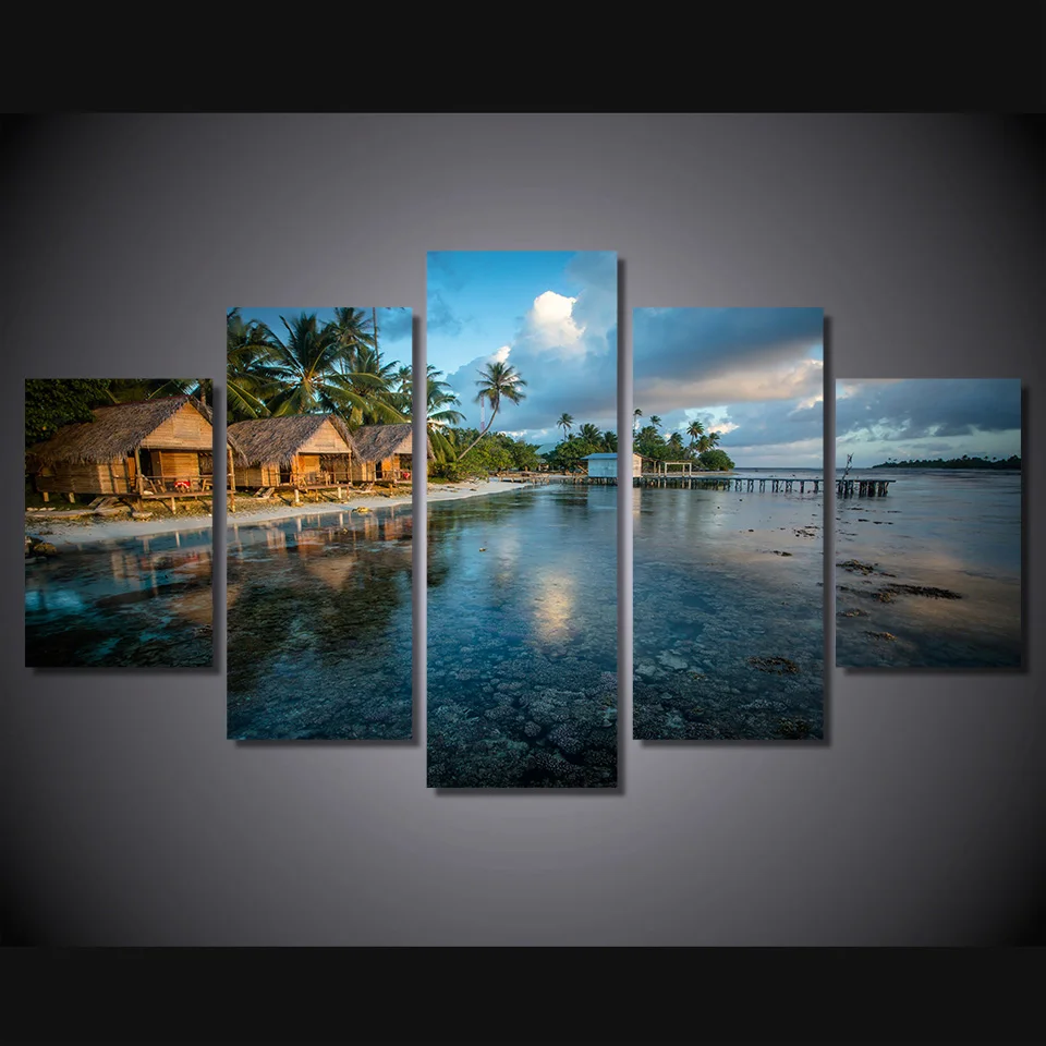 HD Printed Beach house 5 pieces Group Painting room decor print poster picture canvas unframed | Дом и сад