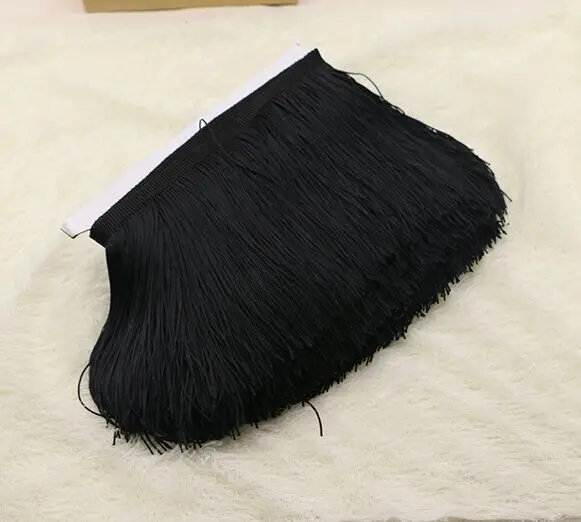 20cm black 5Y 5 ярдов/партия 15 см ширина полиэстер кисточка кружевная бахрома отделка для DIY латинское платье африканская кружевная пряжа - Цвет: 20cm black 5Y