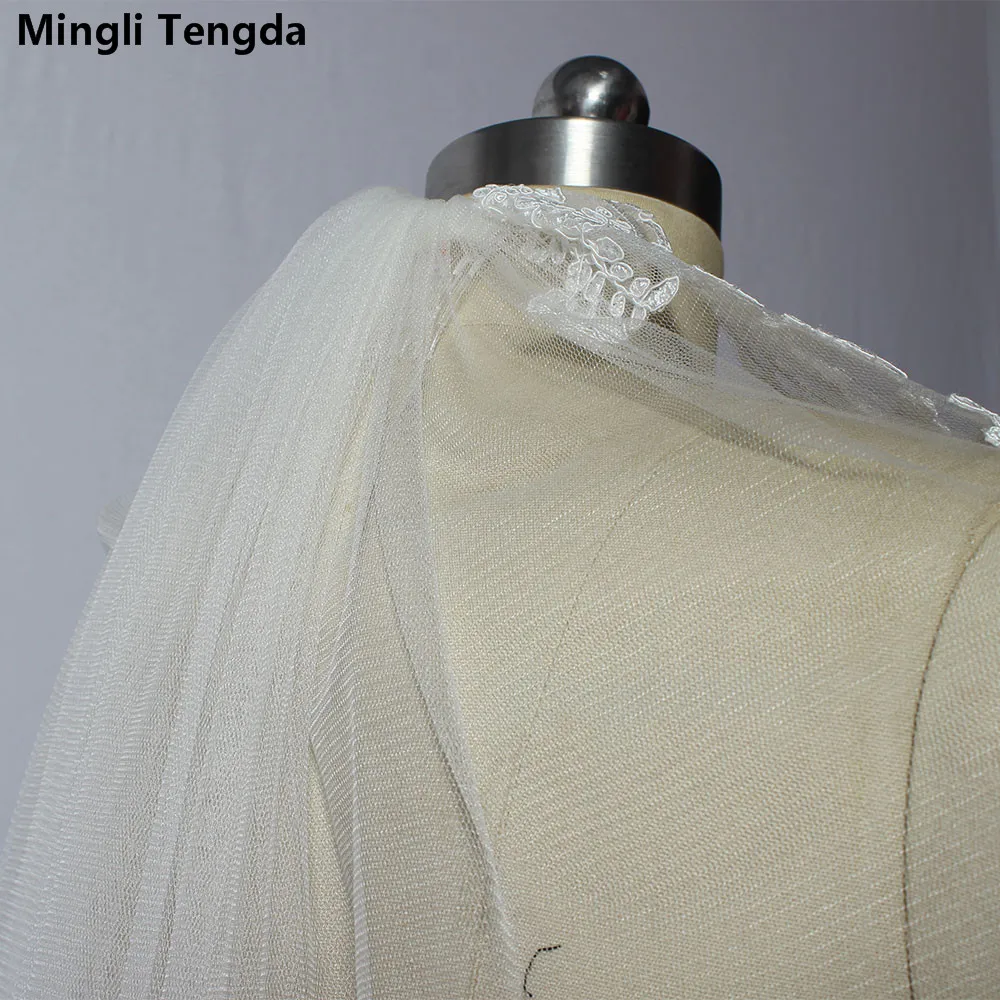 Один слой 3 м Фата невесты с гребень Кружевной Край длинный свадебная фата