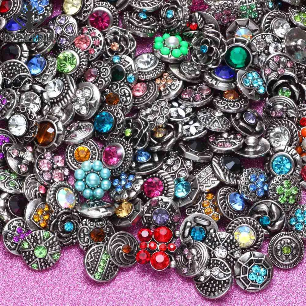 

RoyalBeier 10pcs/lot Beautiful Rhinetone Style Mixed Metal Charms 12mm Snap Button For Snap Bracelet Snap Jewelry KZHM008