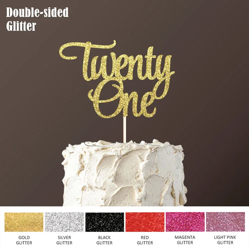 Double-sided gold glitter paper - Twenty One cake topper Happy 21st Birthday Cake Toppers Decorations Decor | Дом и сад