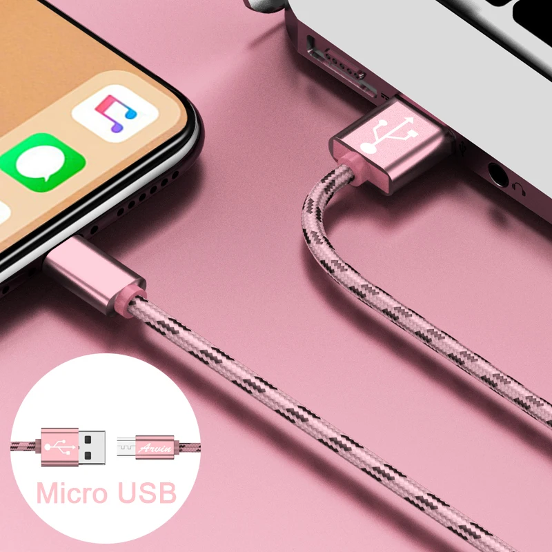 1 м 2 м Micro USB кабель 3A нейлон Быстрая зарядка USB кабель для передачи данных для samsung Xiaomi LG планшет Android мобильный телефон usb зарядный шнур - Цвет: Rose