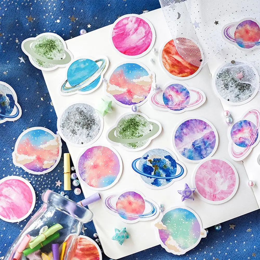 

45PCS Cute Scrapbooking Journal Diary Paper Mini Decorative Space Planets Sticker watercolor Notes Decorative Stickers