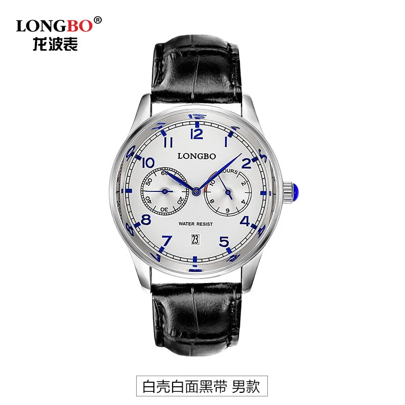 Модные брендовые часы Longbo, мужские часы для дайвинга, спортивные военные часы, часы из натуральной кожи, Роскошные наручные часы, мужские часы - Цвет: Черный