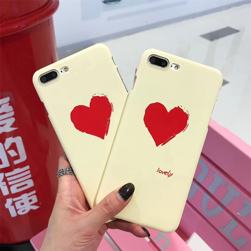 Candy Color Phone Case for Iphone 8 Korean Cute Simple Red Big Love Heart Couples IPhone 8+ Hard Pc Matte Back Cover |