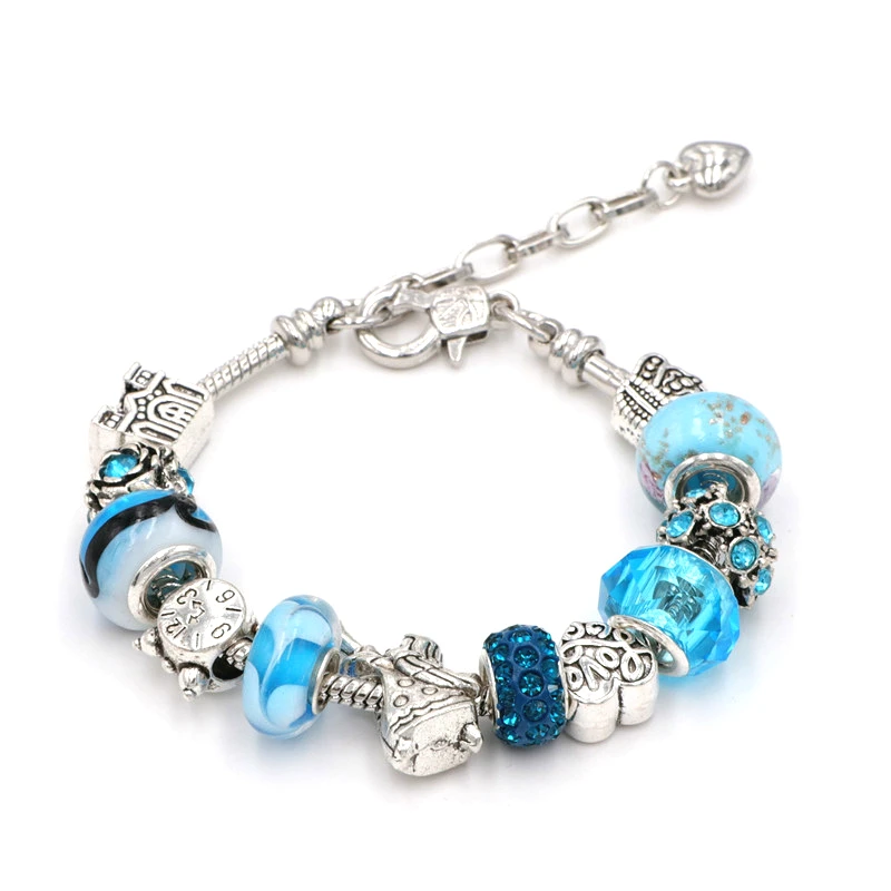 Женский браслет с шармами Angel Blue Crystal/Glass Beadas регулируемый бусинами|Браслеты