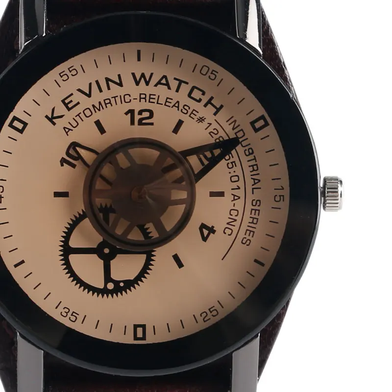 

KEVIN Special Design Leather Band Strap Round Dial Gear Rock Wrist Watch Women Ladies Quartz Sport Casual Men Simple Cool
